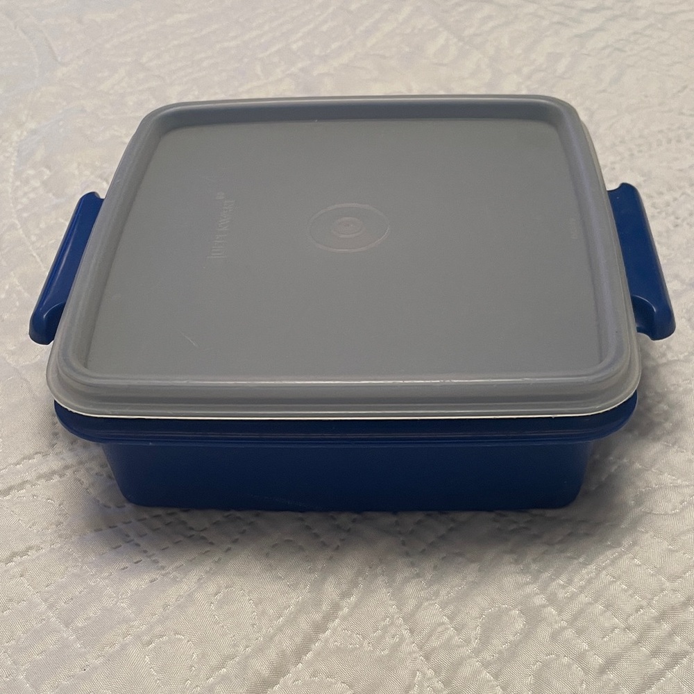 Vintage Tupperware Blue SQUARE AWAY Lunch or Snack Food Container for ON THE GO